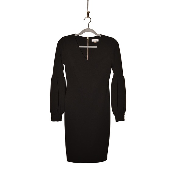 CALVIN KLEIN $149 Stretch Crepe V-Neck Sheath Dress Blouson Sleeves Size 2 - Picture 1 of 3